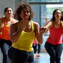 Group fitness class in motion